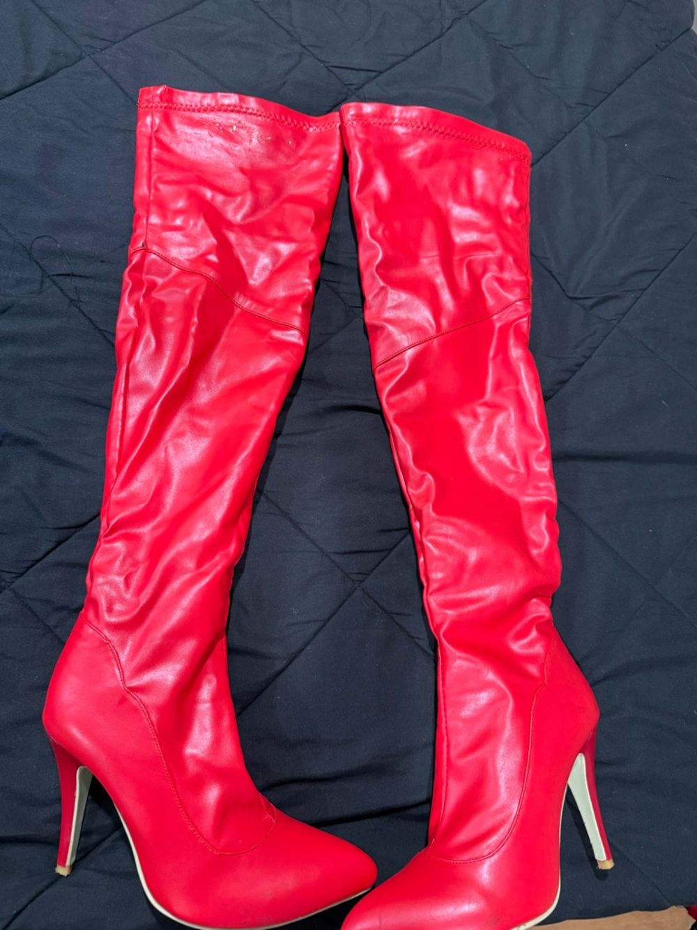 Red Over-the-Knee Stiletto Boots - Women's Fashion Boots